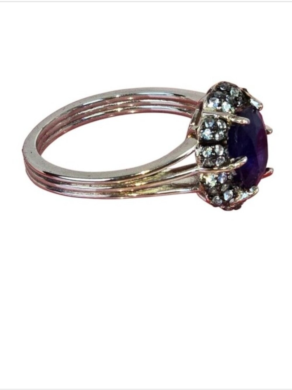 925 Sterling Silver Ring Sz 8.5 with Natural Sapphire & Cz - Picture 5 of 7